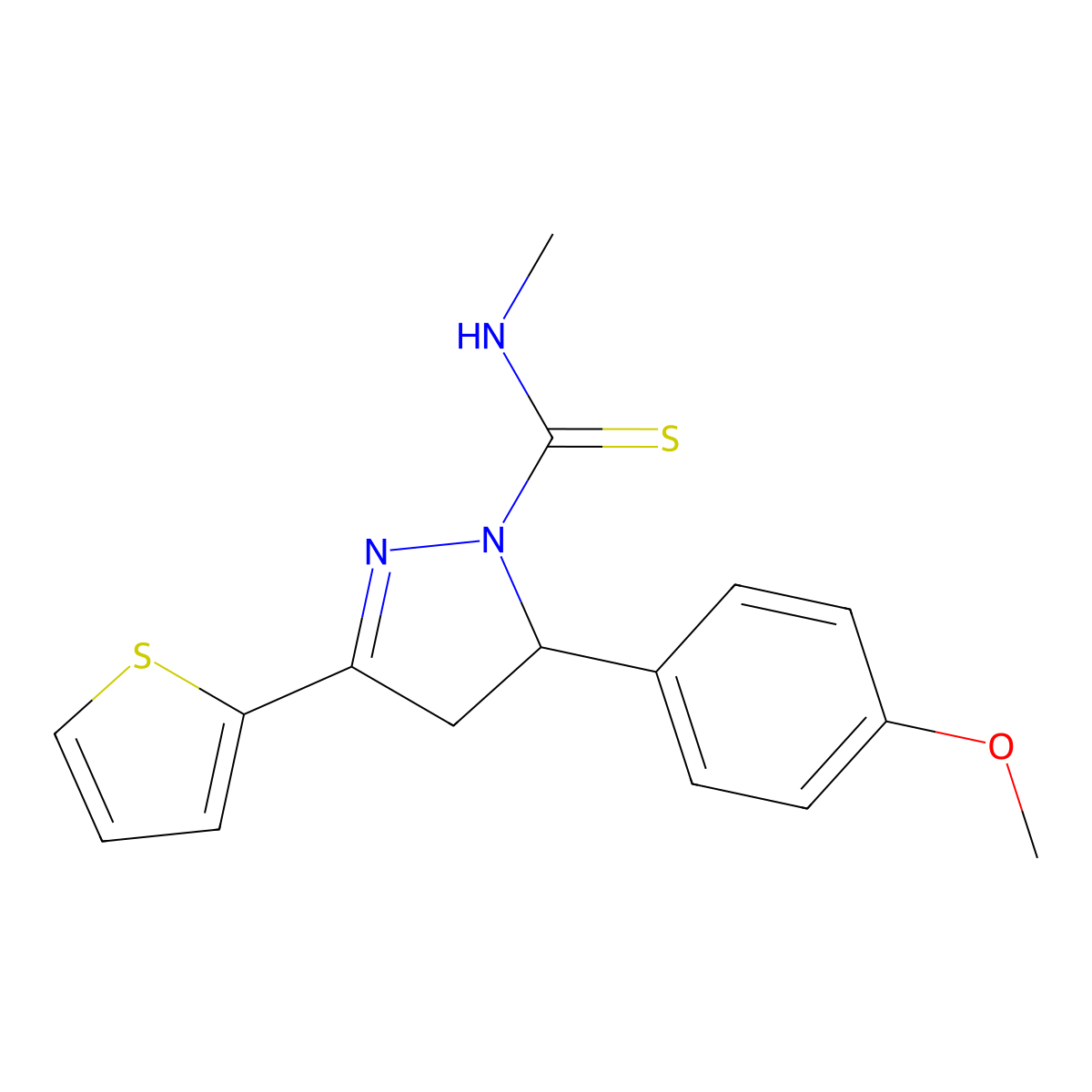 5-(4-methoxyphenyl)-N-methyl-3-(thiophen-2-yl)-4,5-dihydro-1H-pyrazole-1-carbothioamide molecular structure, CAS 362491-58-5