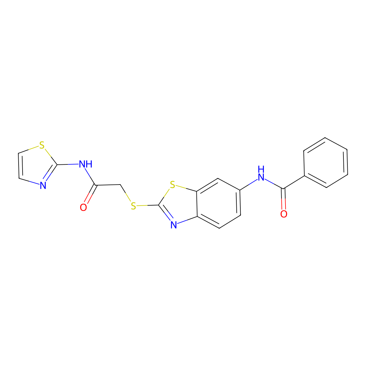 N-(2-((2-oxo-2-(thiazol-2-ylamino)ethyl)thio)benzo[d]thiazol-6-yl)benzamide molecular structure, CAS 362491-62-1