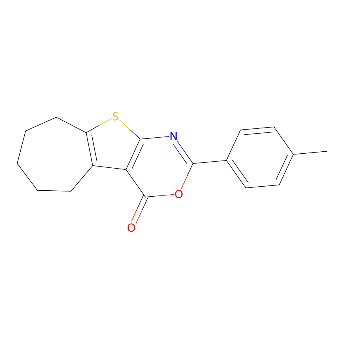 2-(4-methylphenyl)-6,7,8,9-tetrahydro-4H,5H-cyclohepta[4,5]thieno[2,3-d][1,3]oxazin-4-one molecular structure, CAS 362491-66-5