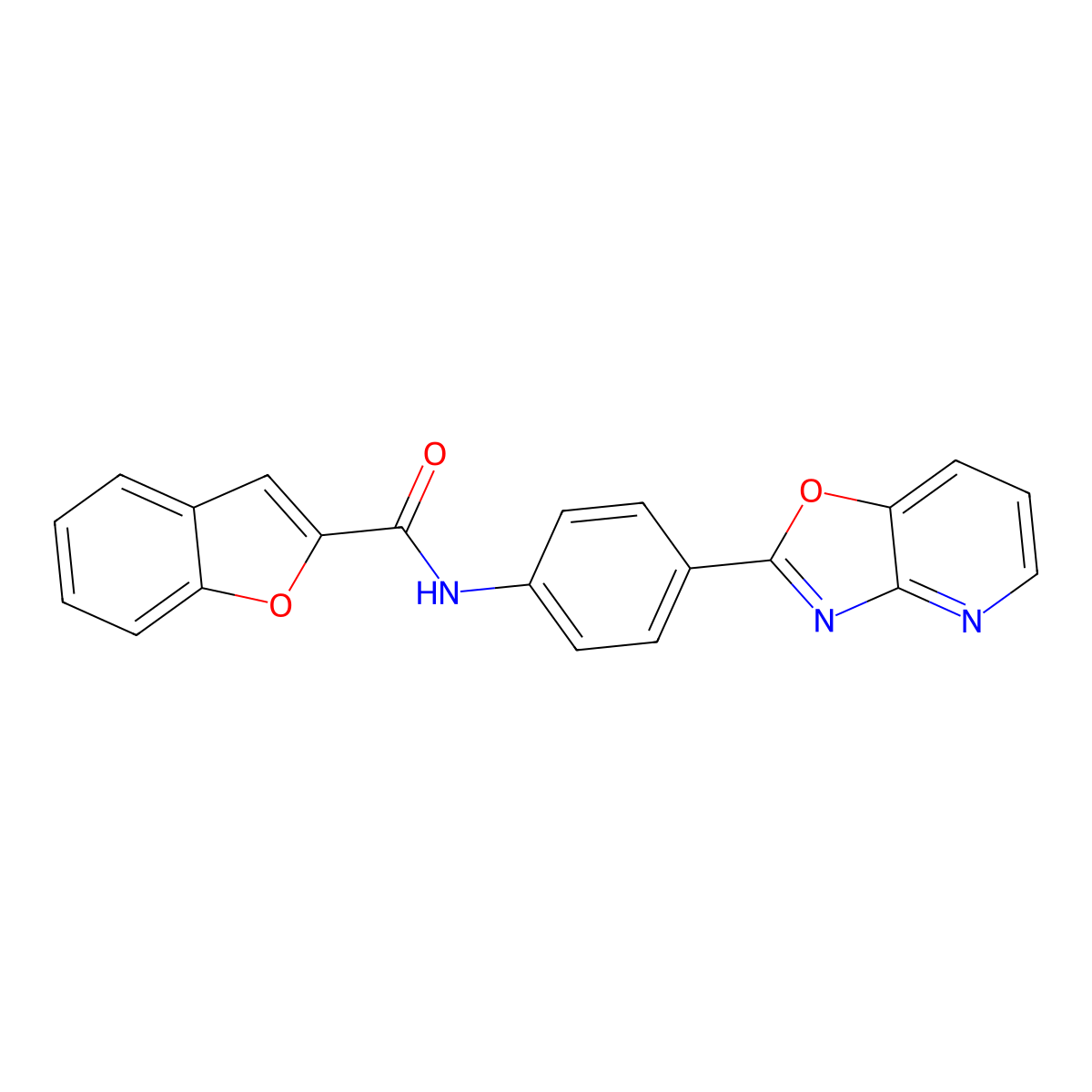 N-[4-([1,3]oxazolo[4,5-b]pyridin-2-yl)phenyl]-1-benzofuran-2-carboxamide molecular structure, CAS 362491-73-4
