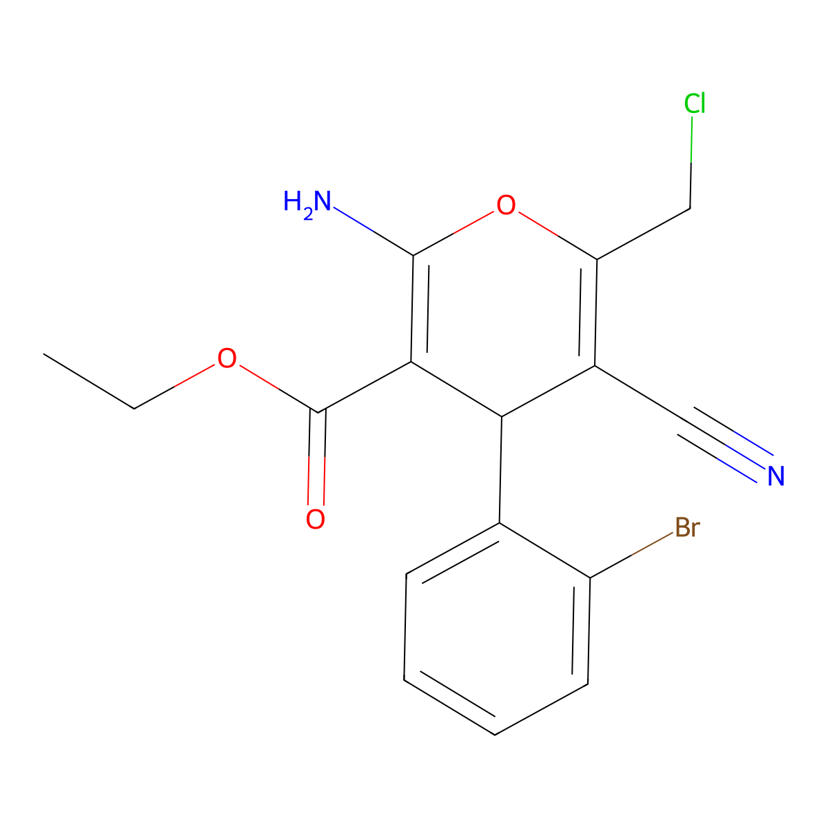 ethyl 2-amino-4-(2-bromophenyl)-6-(chloromethyl)-5-cyano-4H-pyran-3-carboxylate molecular structure, CAS 362494-46-0
