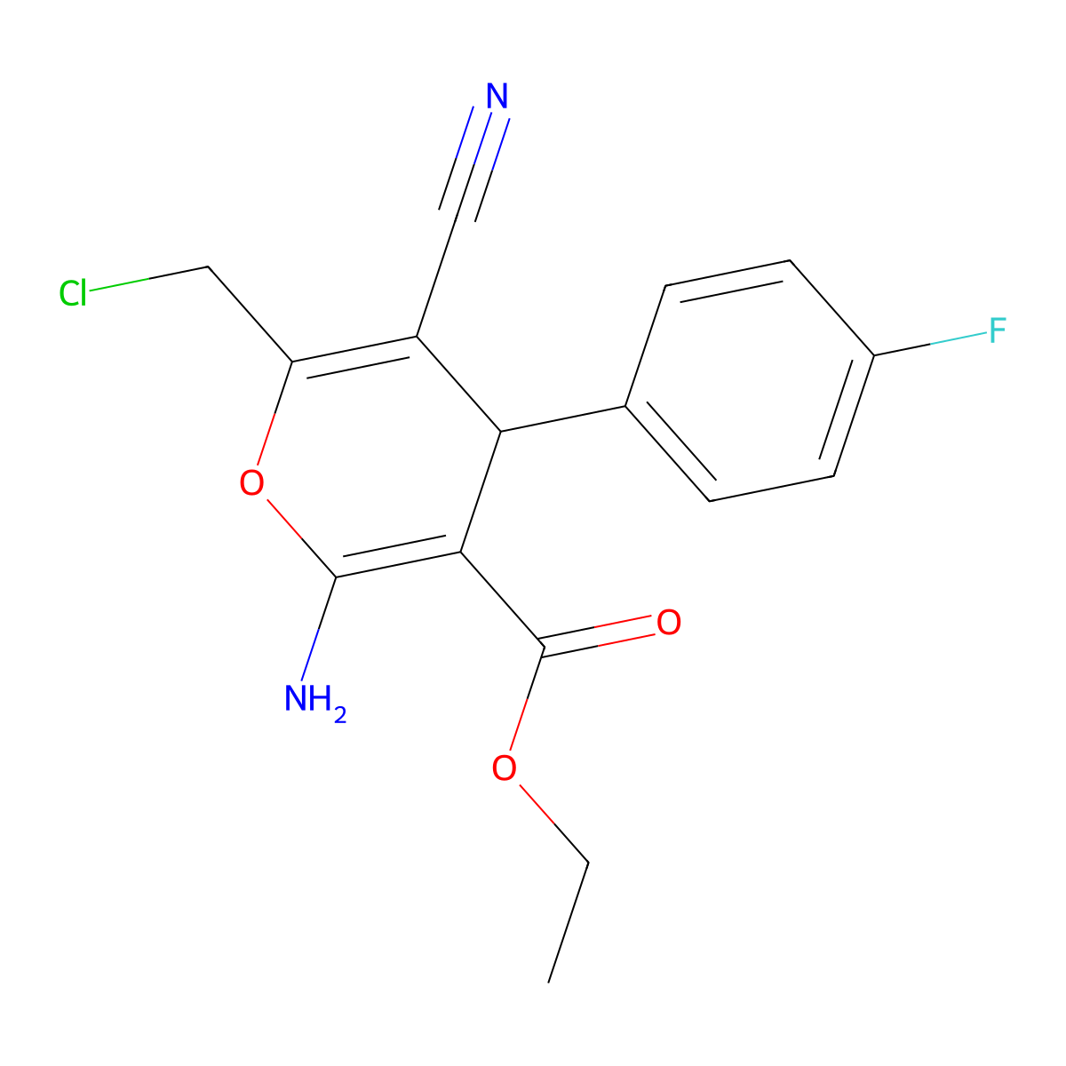 ethyl 2-amino-6-(chloromethyl)-5-cyano-4-(4-fluorophenyl)-4H-pyran-3-carboxylate molecular structure, CAS 362494-67-5