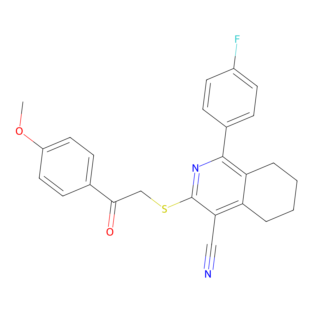 1-(4-Fluorophenyl)-3-[2-(4-methoxyphenyl)-2-oxoethyl]sulfanyl-5,6,7,8-tetrahydroisoquinoline-4-carbonitrile molecular structure, CAS 362494-85-7