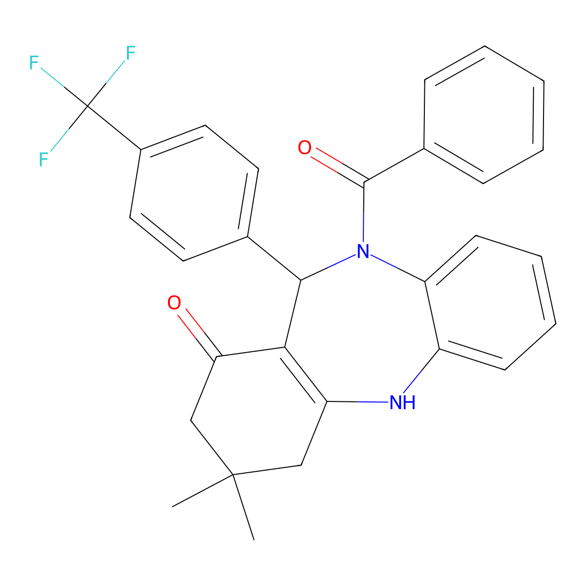 5-Benzoyl-9,9-dimethyl-6-[4-(trifluoromethyl)phenyl]-6,8,10,11-tetrahydrobenzo[b][1,4]benzodiazepin-7-one molecular structure, CAS 362494-91-5