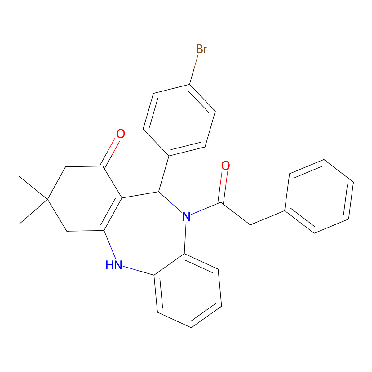 6-(4-Bromophenyl)-9,9-dimethyl-5-(2-phenylacetyl)-6,8,10,11-tetrahydrobenzo[b][1,4]benzodiazepin-7-one molecular structure, CAS 362495-46-3