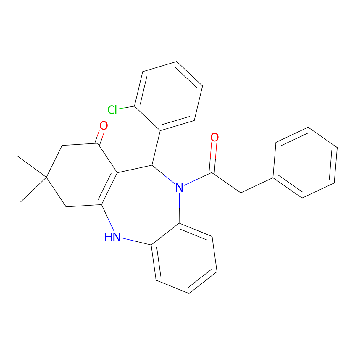 6-(2-Chlorophenyl)-9,9-dimethyl-5-(2-phenylacetyl)-6,8,10,11-tetrahydrobenzo[b][1,4]benzodiazepin-7-one molecular structure, CAS 362495-88-3