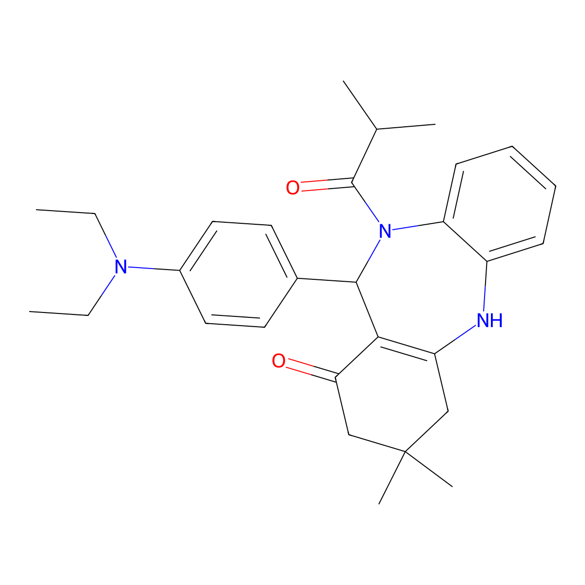 6-[4-(Diethylamino)phenyl]-9,9-dimethyl-5-(2-methylpropanoyl)-6,8,10,11-tetrahydrobenzo[b][1,4]benzodiazepin-7-one molecular structure, CAS 362496-24-0