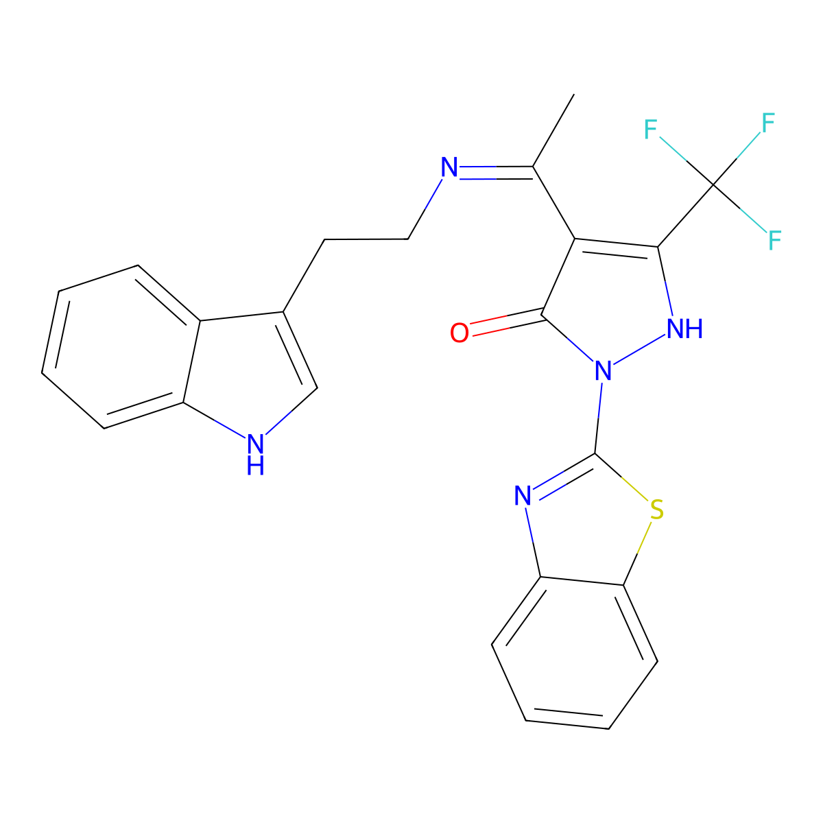 (4Z)-2-(1,3-benzothiazol-2-yl)-4-[1-[2-(1H-indol-3-yl)ethylamino]ethylidene]-5-(trifluoromethyl)pyrazol-3-one molecular structure, CAS 362496-25-1
