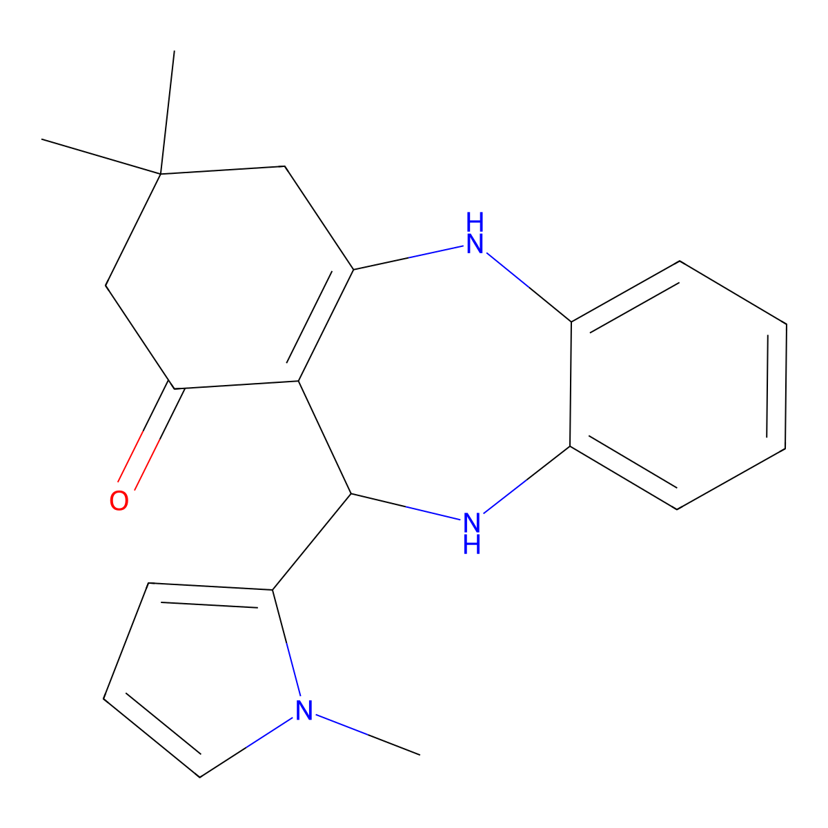 3,3-dimethyl-11-(1-methyl-1H-pyrrol-2-yl)-2,3,4,5,10,11-hexahydro-1H-dibenzo[b,e][1,4]diazepin-1-one molecular structure, CAS 362498-14-4