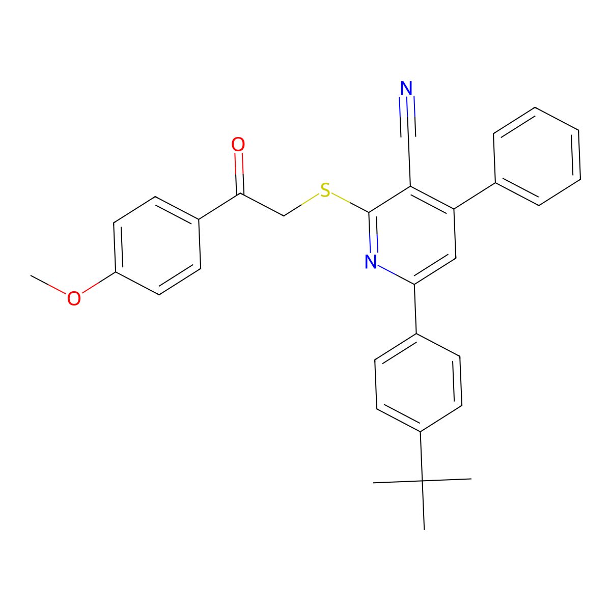 6-(4-Tert-butylphenyl)-2-[2-(4-methoxyphenyl)-2-oxoethyl]sulfanyl-4-phenylpyridine-3-carbonitrile molecular structure, CAS 362499-01-2