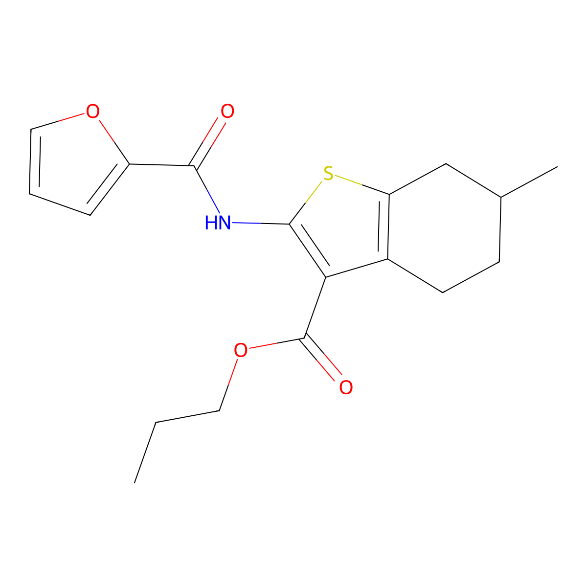 Propyl 2-[(furan-2-ylcarbonyl)amino]-6-methyl-4,5,6,7-tetrahydro-1-benzothiophene-3-carboxylate molecular structure, CAS 362499-34-1