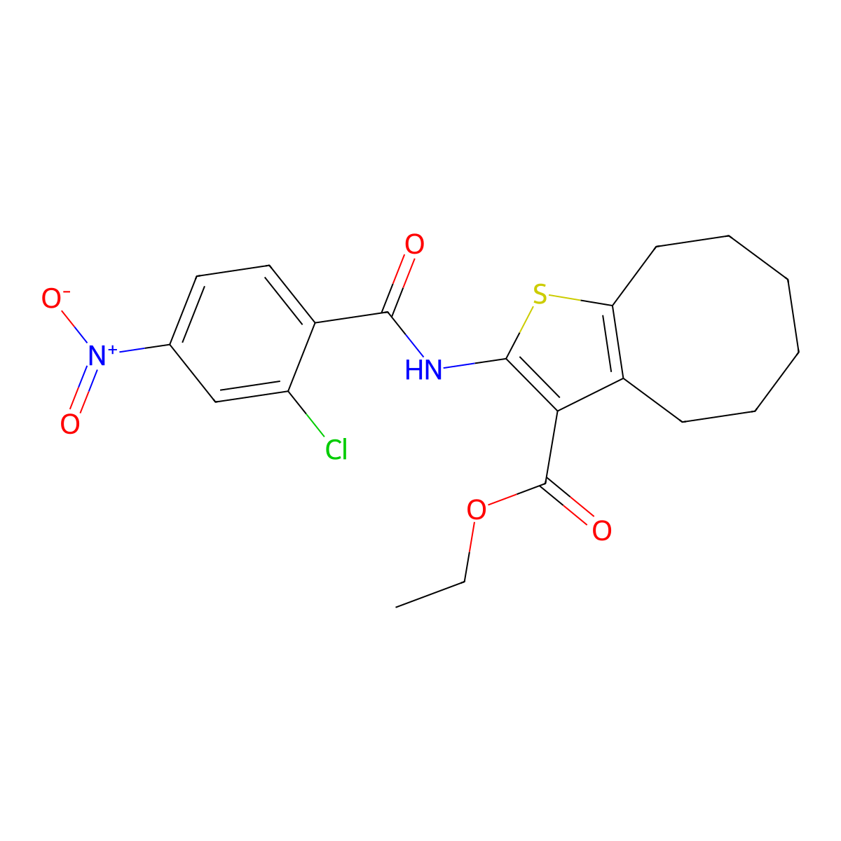 Ethyl 2-[(2-chloro-4-nitrobenzoyl)amino]-4,5,6,7,8,9-hexahydrocycloocta[b]thiophene-3-carboxylate molecular structure, CAS 362499-81-8