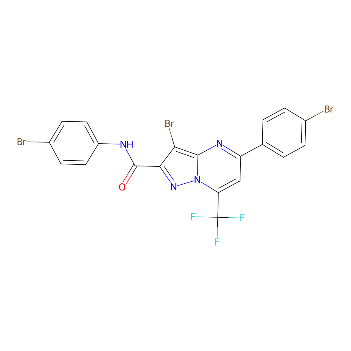 3-bromo-N,5-bis(4-bromophenyl)-7-(trifluoromethyl)pyrazolo[1,5-a]pyrimidine-2-carboxamide molecular structure, CAS 362499-83-0