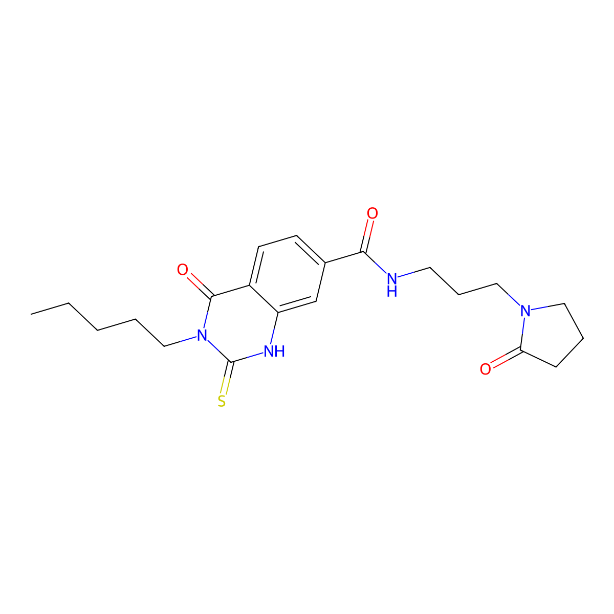 4-oxo-N-(3-(2-oxopyrrolidin-1-yl)propyl)-3-pentyl-2-thioxo-1,2,3,4-tetrahydroquinazoline-7-carboxamide molecular structure, CAS 362500-98-9