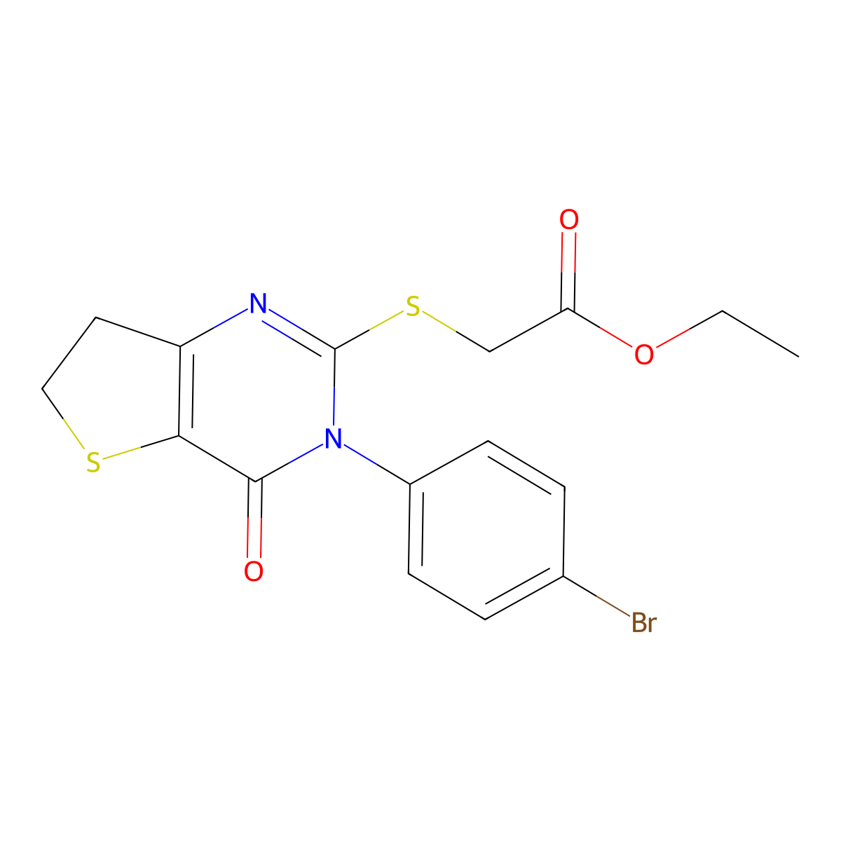 Ethyl 2-((3-(4-bromophenyl)-4-oxo-3,4,6,7-tetrahydrothieno[3,2-d]pyrimidin-2-yl)thio)acetate molecular structure, CAS 362501-21-1