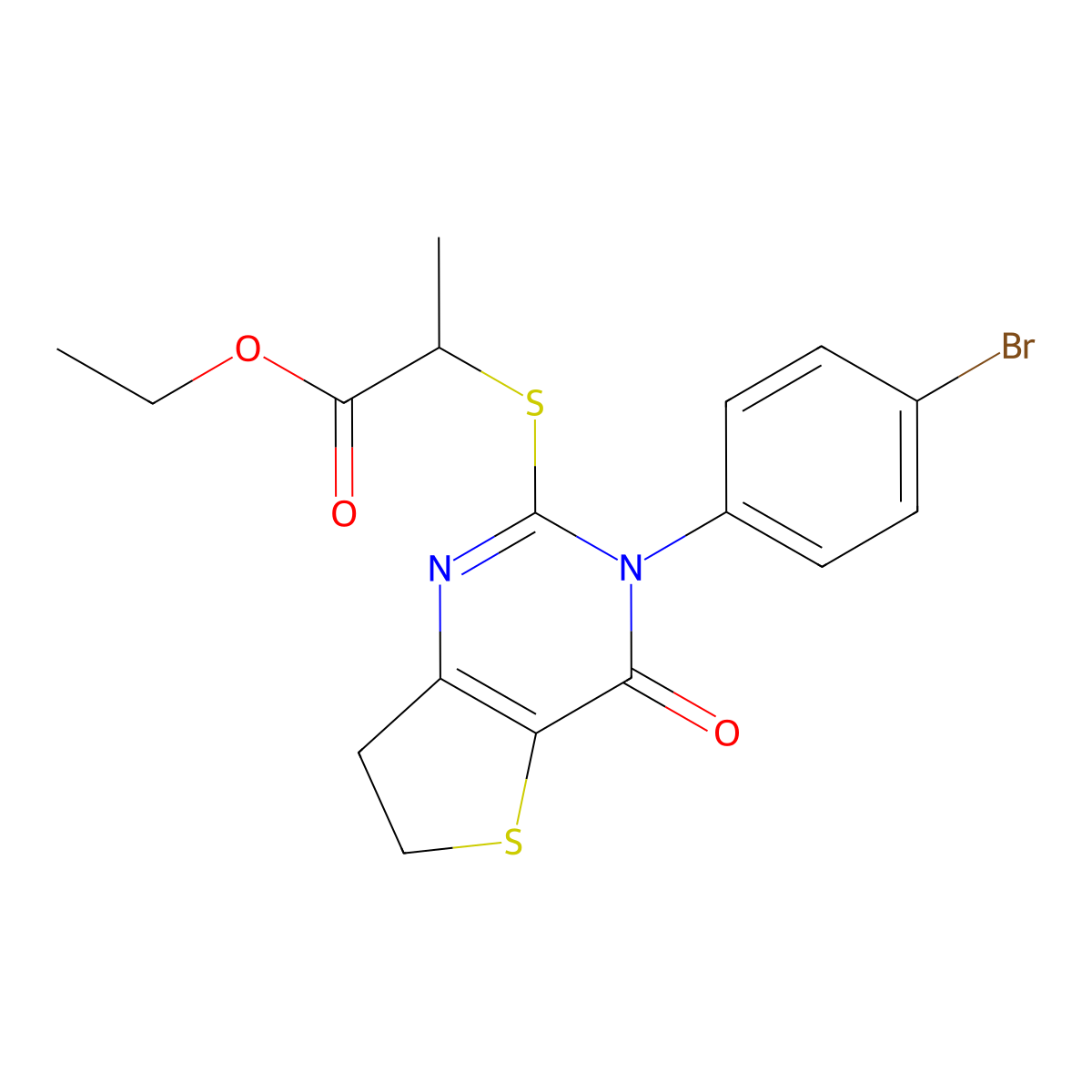 Ethyl 2-((3-(4-bromophenyl)-4-oxo-3,4,6,7-tetrahydrothieno[3,2-d]pyrimidin-2-yl)thio)propanoate molecular structure, CAS 362501-22-2