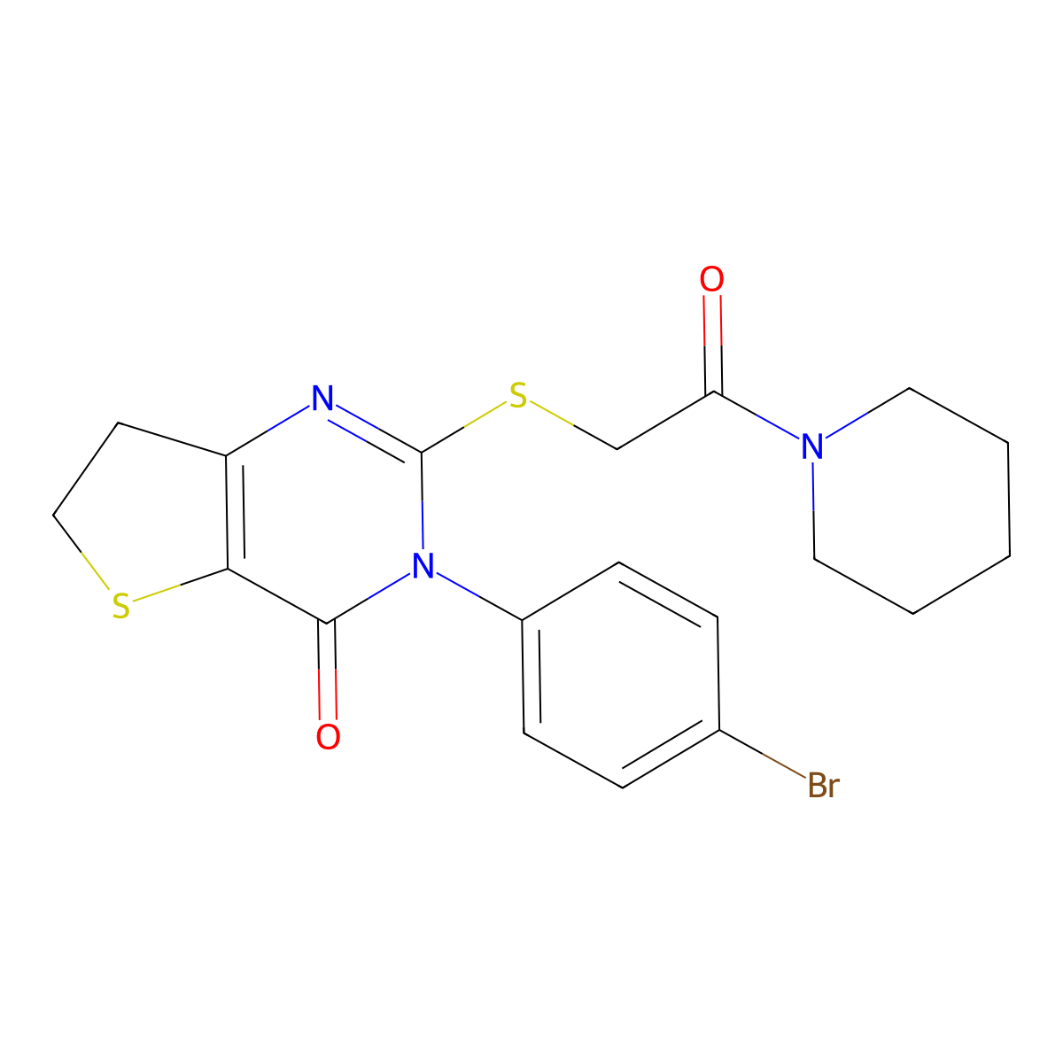 3-(4-bromophenyl)-2-((2-oxo-2-(piperidin-1-yl)ethyl)thio)-6,7-dihydrothieno[3,2-d]pyrimidin-4(3H)-one molecular structure, CAS 362501-24-4