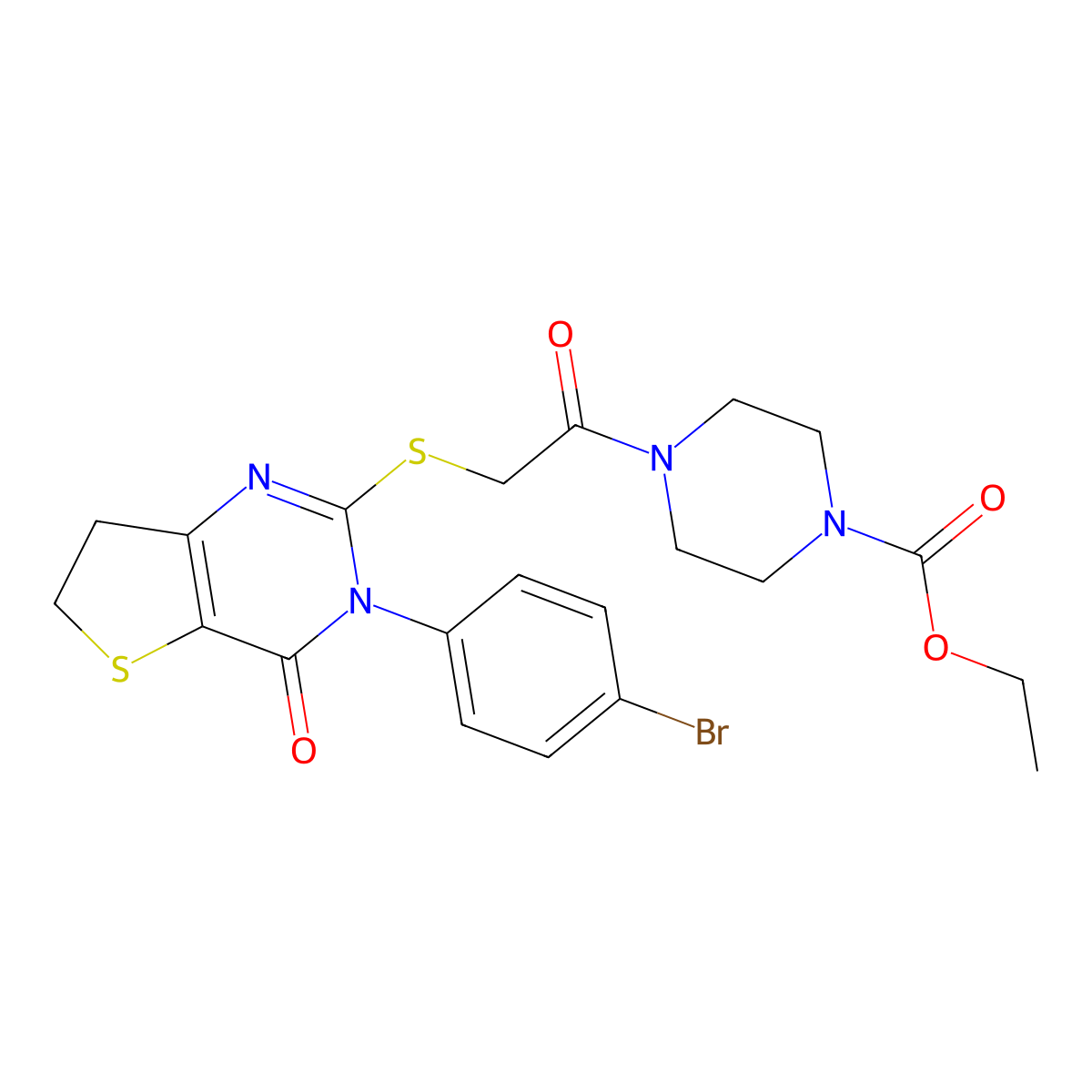 Ethyl 4-(2-((3-(4-bromophenyl)-4-oxo-3,4,6,7-tetrahydrothieno[3,2-d]pyrimidin-2-yl)thio)acetyl)piperazine-1-carboxylate molecular structure, CAS 362501-28-8