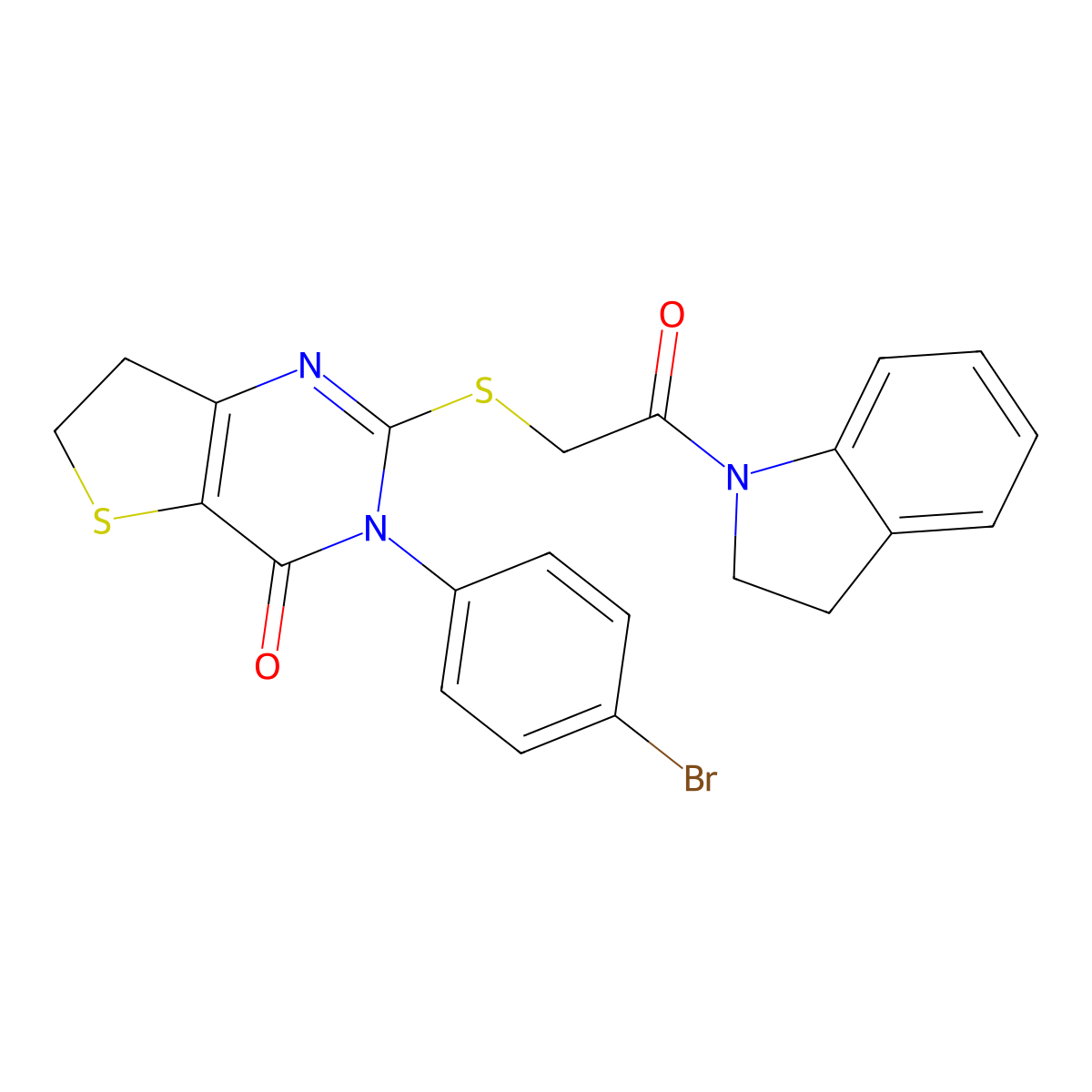 3-(4-bromophenyl)-2-((2-(indolin-1-yl)-2-oxoethyl)thio)-6,7-dihydrothieno[3,2-d]pyrimidin-4(3H)-one molecular structure, CAS 362501-30-2