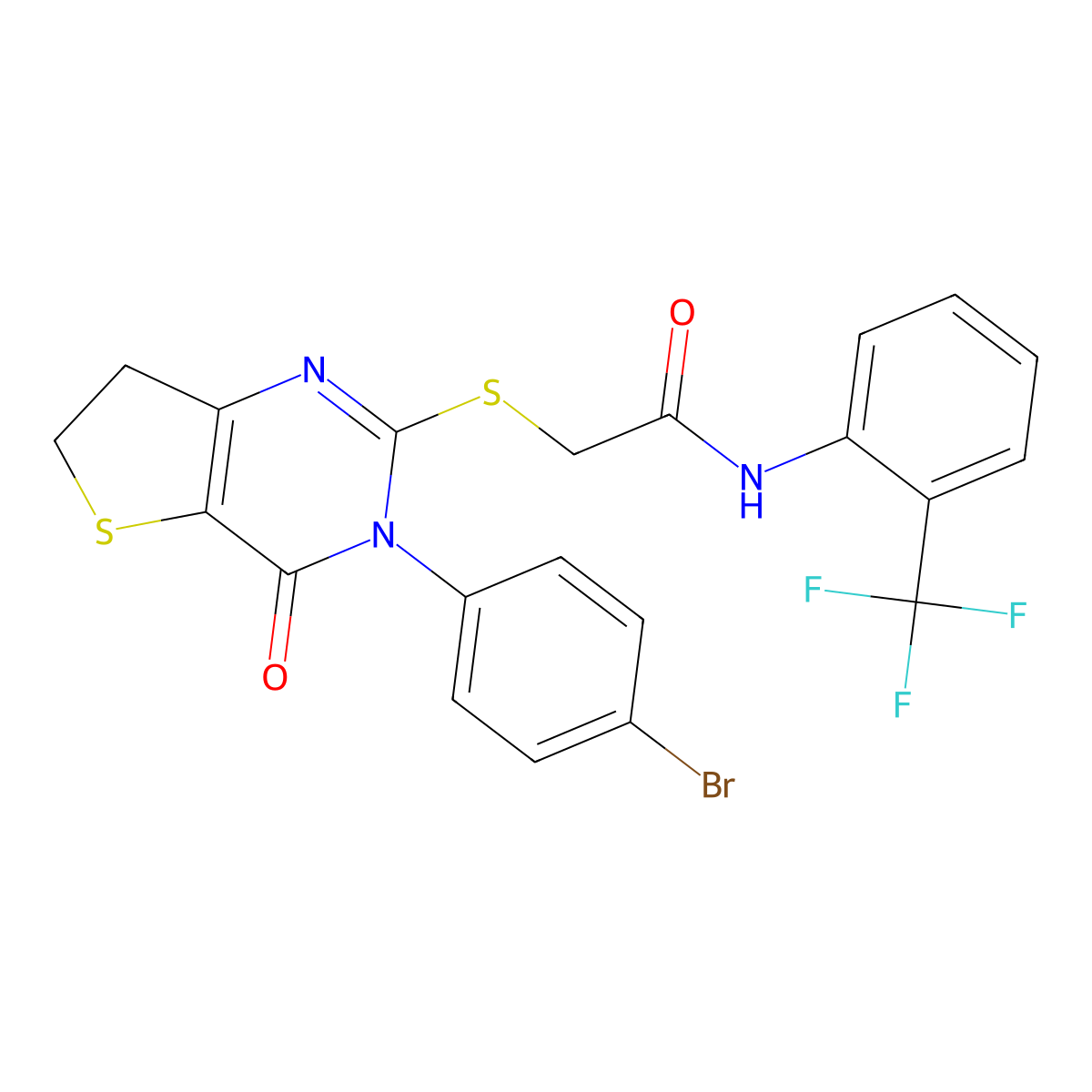 2-[[3-(4-bromophenyl)-4-oxo-6,7-dihydrothieno[3,2-d]pyrimidin-2-yl]sulfanyl]-N-[2-(trifluoromethyl)phenyl]acetamide molecular structure, CAS 362501-33-5