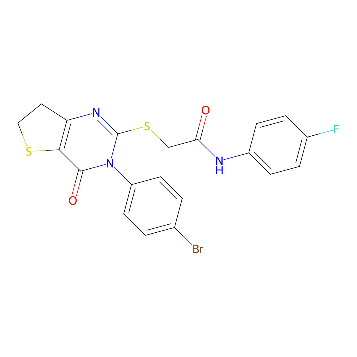2-((3-(4-bromophenyl)-4-oxo-3,4,6,7-tetrahydrothieno[3,2-d]pyrimidin-2-yl)thio)-N-(4-fluorophenyl)acetamide molecular structure, CAS 362501-34-6