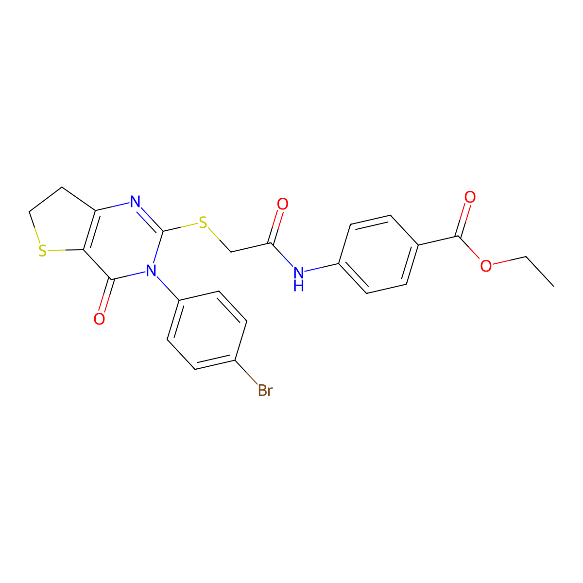 Ethyl 4-(2-((3-(4-bromophenyl)-4-oxo-3,4,6,7-tetrahydrothieno[3,2-d]pyrimidin-2-yl)thio)acetamido)benzoate molecular structure, CAS 362501-37-9