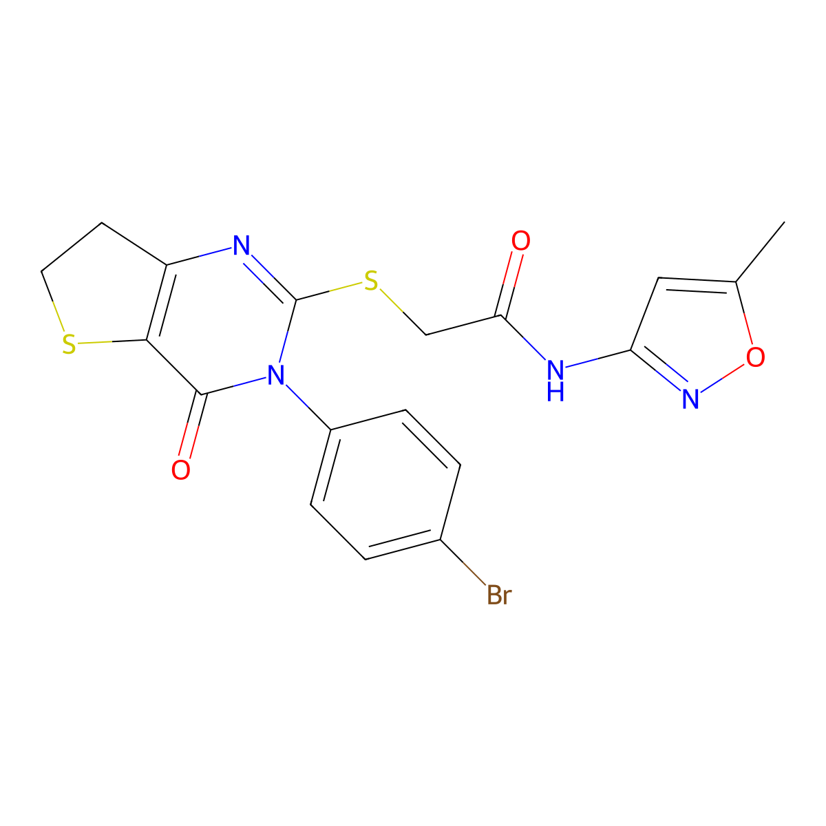 2-[[3-(4-bromophenyl)-4-oxo-6,7-dihydrothieno[3,2-d]pyrimidin-2-yl]sulfanyl]-N-(5-methyl-1,2-oxazol-3-yl)acetamide molecular structure, CAS 362501-42-6