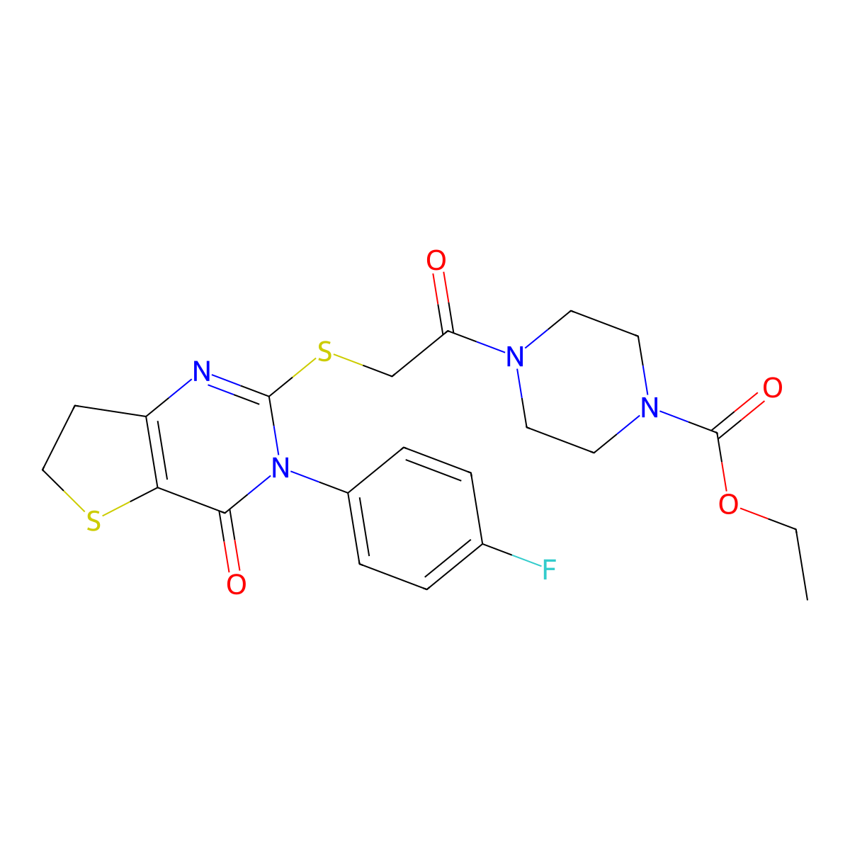 Ethyl 4-(2-((3-(4-fluorophenyl)-4-oxo-3,4,6,7-tetrahydrothieno[3,2-d]pyrimidin-2-yl)thio)acetyl)piperazine-1-carboxylate molecular structure, CAS 362501-50-6