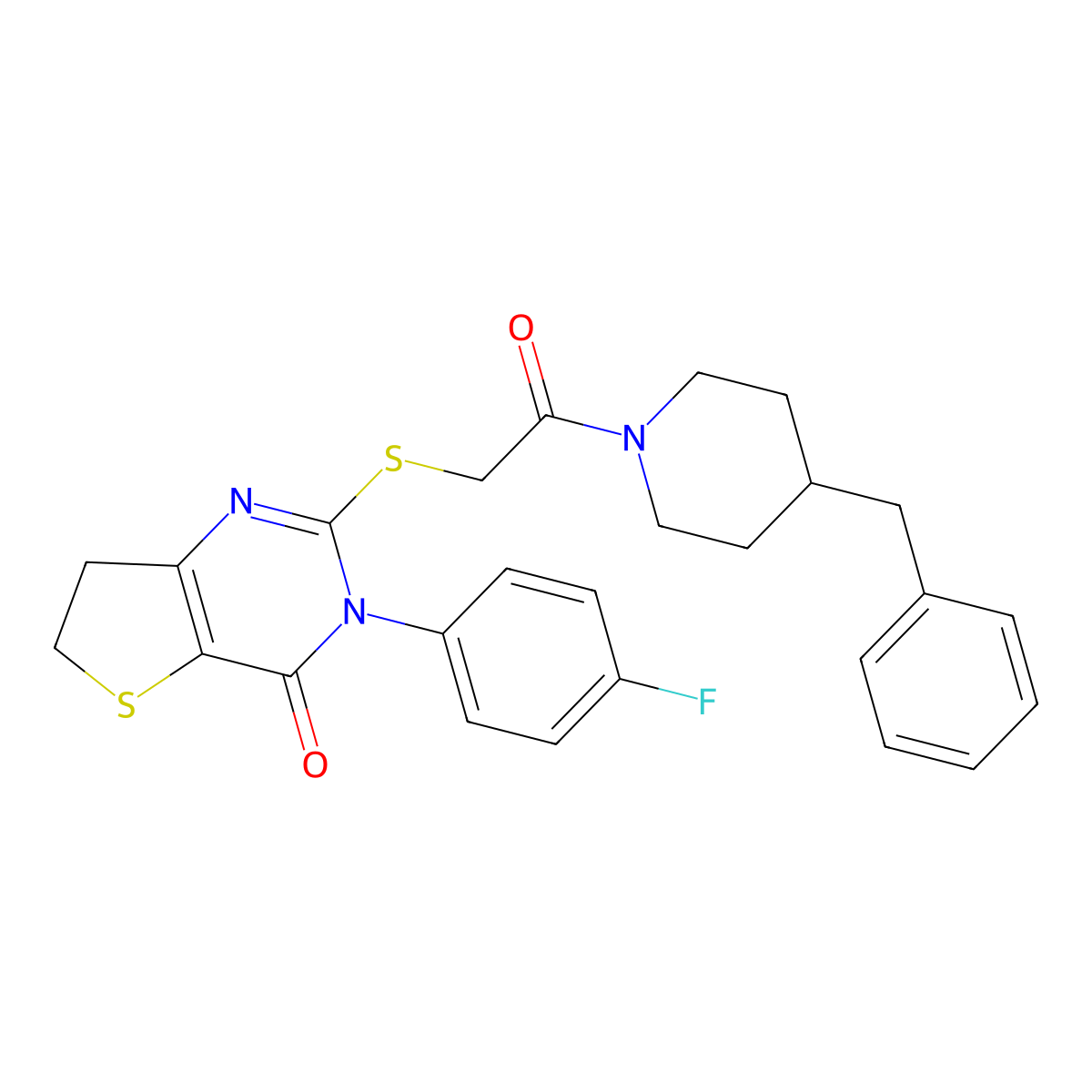 2-((2-(4-benzylpiperidin-1-yl)-2-oxoethyl)thio)-3-(4-fluorophenyl)-6,7-dihydrothieno[3,2-d]pyrimidin-4(3H)-one molecular structure, CAS 362501-51-7