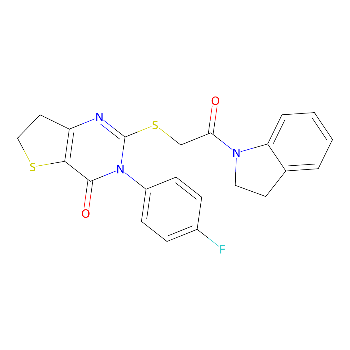 3-(4-fluorophenyl)-2-((2-(indolin-1-yl)-2-oxoethyl)thio)-6,7-dihydrothieno[3,2-d]pyrimidin-4(3H)-one molecular structure, CAS 362501-52-8