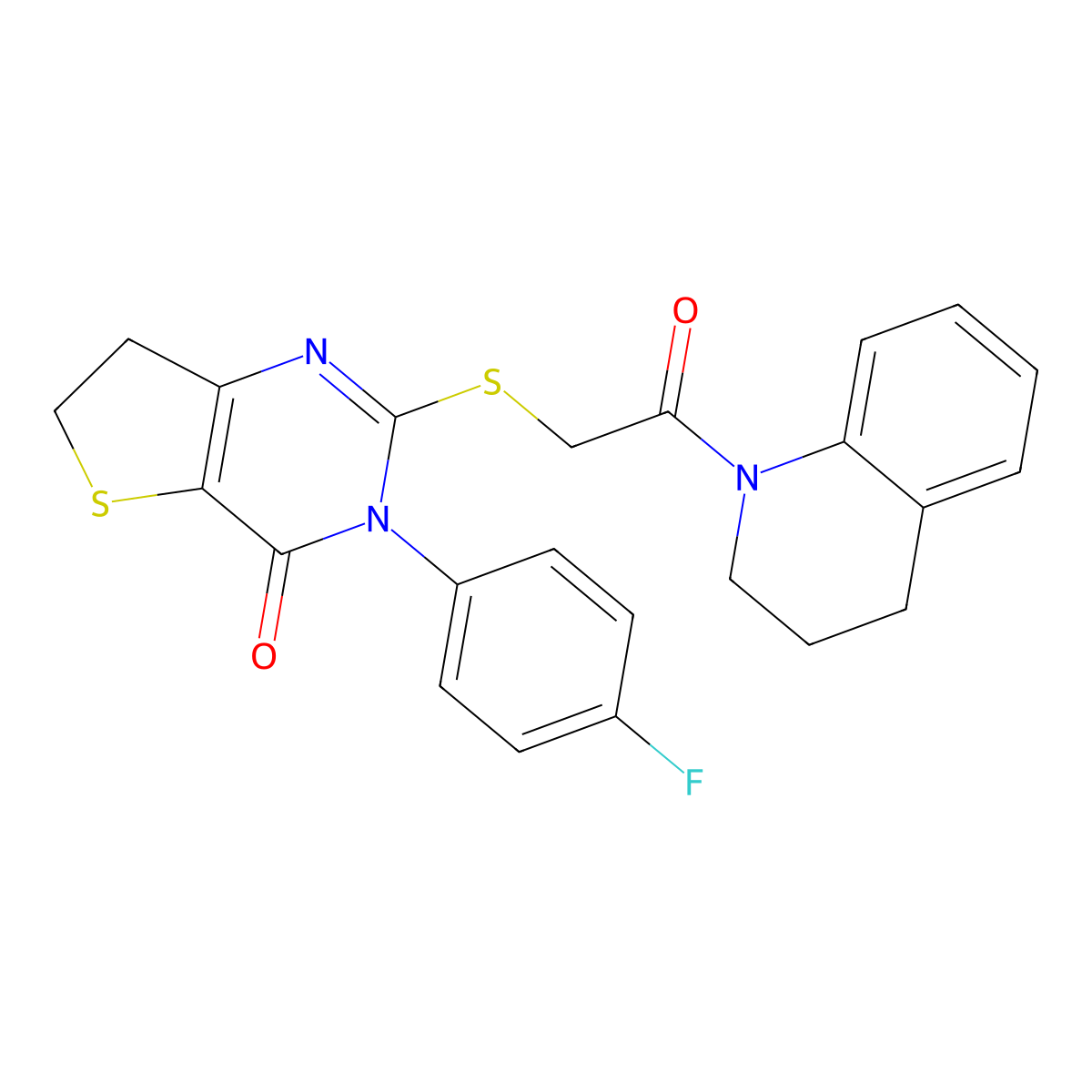 2-((2-(3,4-dihydroquinolin-1(2H)-yl)-2-oxoethyl)thio)-3-(4-fluorophenyl)-6,7-dihydrothieno[3,2-d]pyrimidin-4(3H)-one molecular structure, CAS 362501-53-9