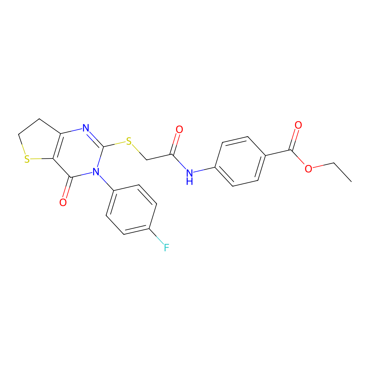 Ethyl 4-(2-((3-(4-fluorophenyl)-4-oxo-3,4,6,7-tetrahydrothieno[3,2-d]pyrimidin-2-yl)thio)acetamido)benzoate molecular structure, CAS 362501-59-5