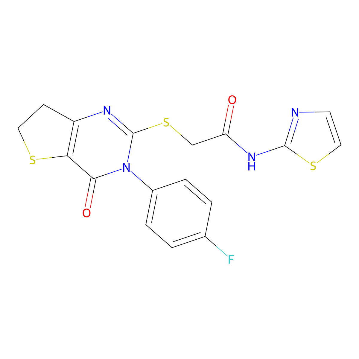 2-((3-(4-fluorophenyl)-4-oxo-3,4,6,7-tetrahydrothieno[3,2-d]pyrimidin-2-yl)thio)-N-(thiazol-2-yl)acetamide molecular structure, CAS 362501-61-9