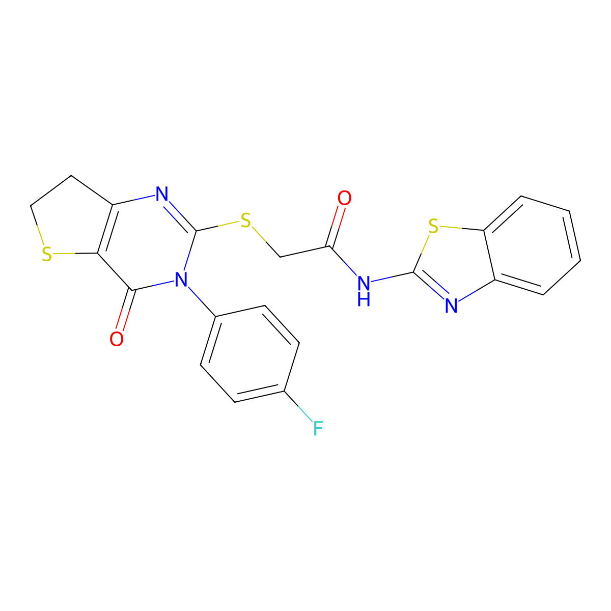 N-(benzo[d]thiazol-2-yl)-2-((3-(4-fluorophenyl)-4-oxo-3,4,6,7-tetrahydrothieno[3,2-d]pyrimidin-2-yl)thio)acetamide molecular structure, CAS 362501-62-0