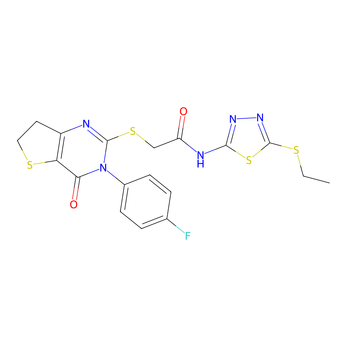 N-(5-(ethylthio)-1,3,4-thiadiazol-2-yl)-2-((3-(4-fluorophenyl)-4-oxo-3,4,6,7-tetrahydrothieno[3,2-d]pyrimidin-2-yl)thio)acetamide molecular structure, CAS 362501-63-1