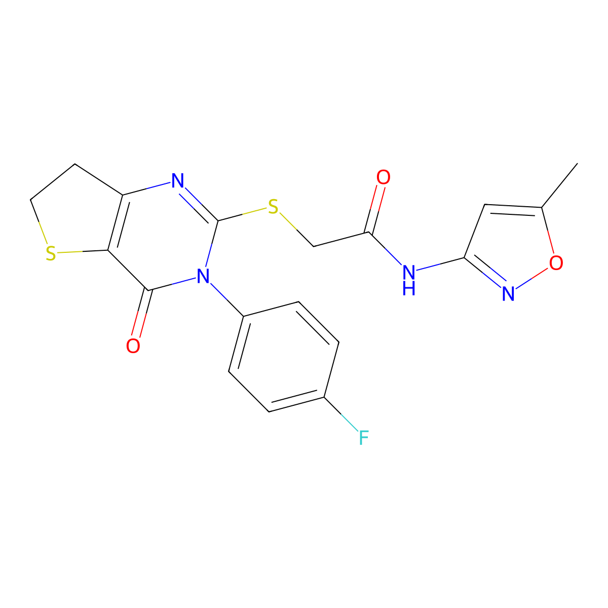 2-((3-(4-fluorophenyl)-4-oxo-3,4,6,7-tetrahydrothieno[3,2-d]pyrimidin-2-yl)thio)-N-(5-methylisoxazol-3-yl)acetamide molecular structure, CAS 362501-65-3