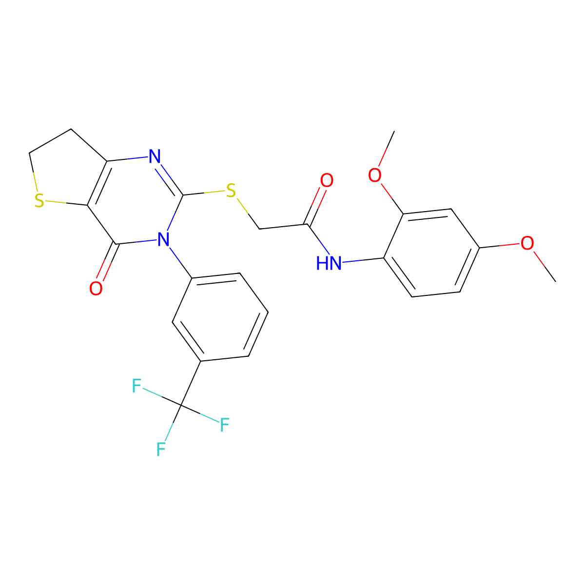 N-(2,4-dimethoxyphenyl)-2-((4-oxo-3-(3-(trifluoromethyl)phenyl)-3,4,6,7-tetrahydrothieno[3,2-d]pyrimidin-2-yl)thio)acetamide molecular structure, CAS 362501-67-5