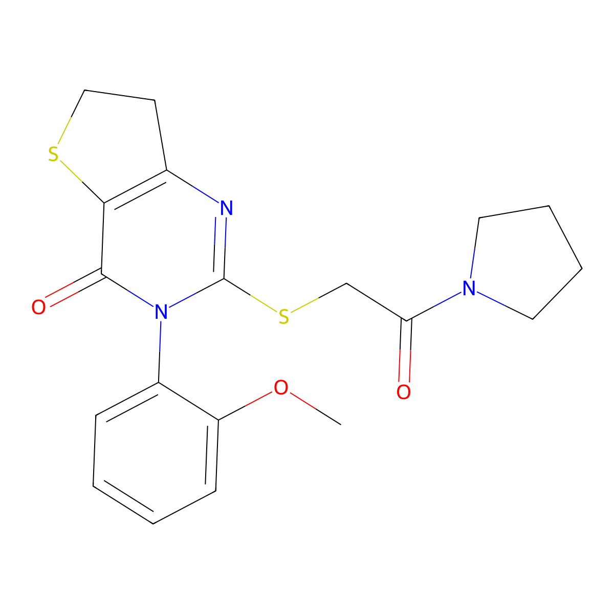 3-(2-methoxyphenyl)-2-((2-oxo-2-(pyrrolidin-1-yl)ethyl)thio)-6,7-dihydrothieno[3,2-d]pyrimidin-4(3H)-one molecular structure, CAS 362501-69-7