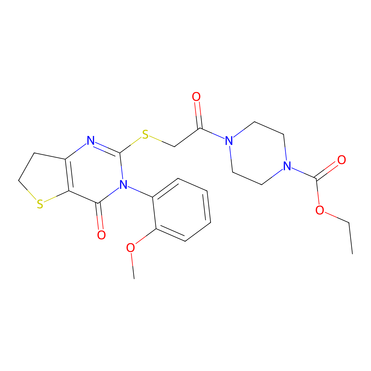 Ethyl 4-({[3-(2-methoxyphenyl)-4-oxo-3,4,6,7-tetrahydrothieno[3,2-d]pyrimidin-2-yl]thio}acetyl)piperazine-1-carboxylate molecular structure, CAS 362501-72-2