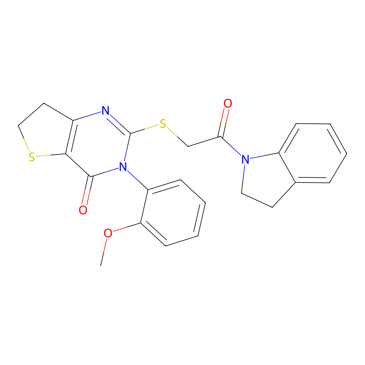 2-((2-(indolin-1-yl)-2-oxoethyl)thio)-3-(2-methoxyphenyl)-6,7-dihydrothieno[3,2-d]pyrimidin-4(3H)-one molecular structure, CAS 362501-73-3