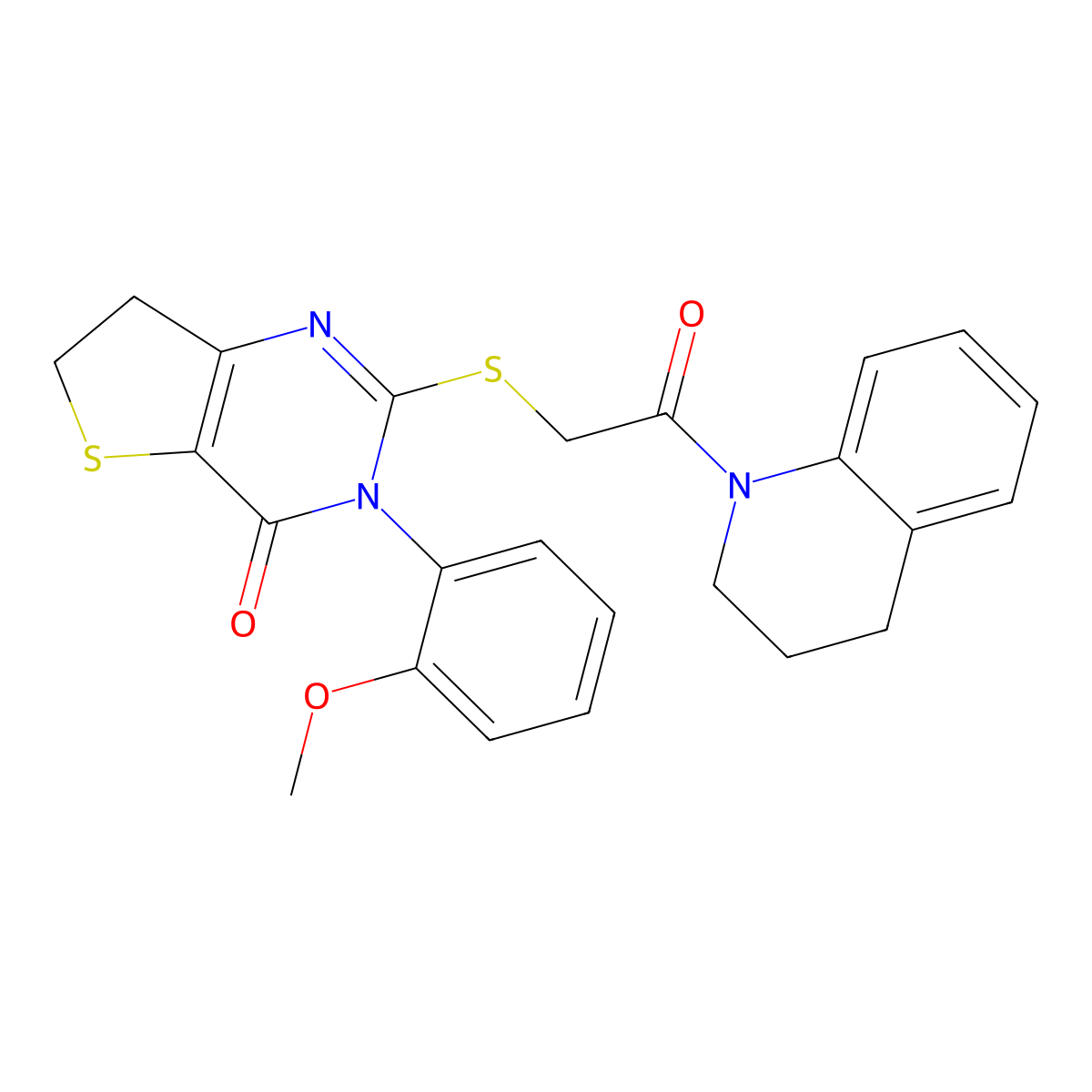 2-((2-(3,4-dihydroquinolin-1(2H)-yl)-2-oxoethyl)thio)-3-(2-methoxyphenyl)-6,7-dihydrothieno[3,2-d]pyrimidin-4(3H)-one molecular structure, CAS 362501-74-4