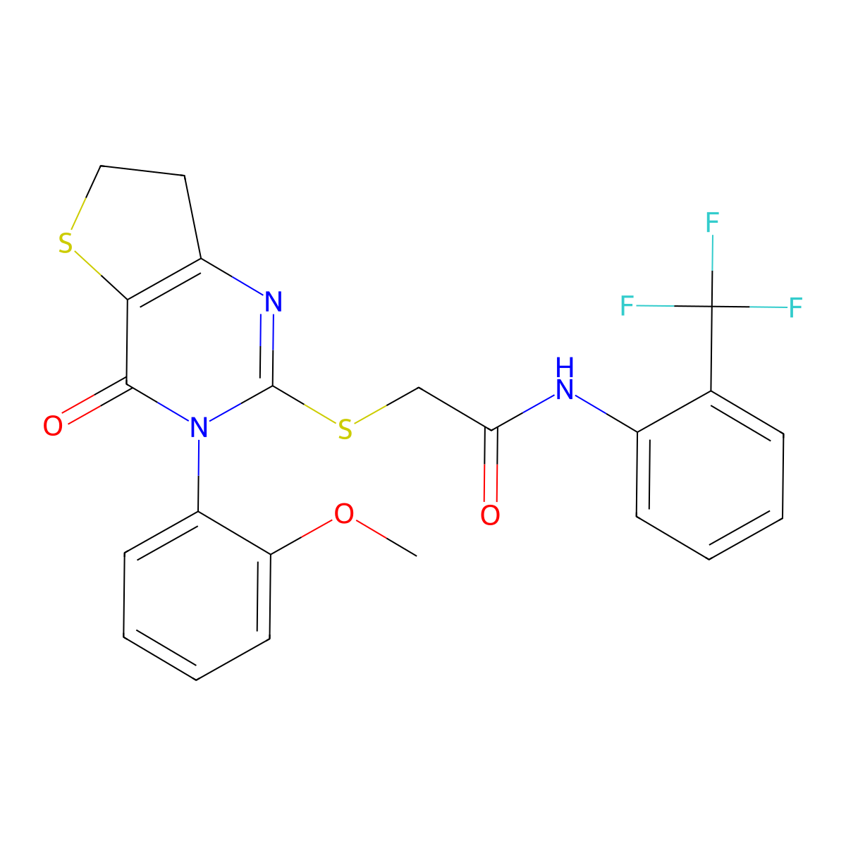 2-((3-(2-methoxyphenyl)-4-oxo-3,4,6,7-tetrahydrothieno[3,2-d]pyrimidin-2-yl)thio)-N-(2-(trifluoromethyl)phenyl)acetamide molecular structure, CAS 362501-76-6