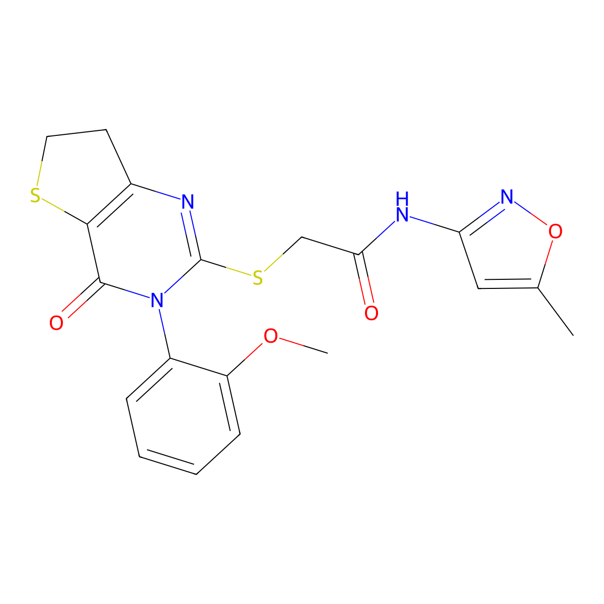 2-((3-(2-methoxyphenyl)-4-oxo-3,4,6,7-tetrahydrothieno[3,2-d]pyrimidin-2-yl)thio)-N-(5-methylisoxazol-3-yl)acetamide molecular structure, CAS 362501-84-6