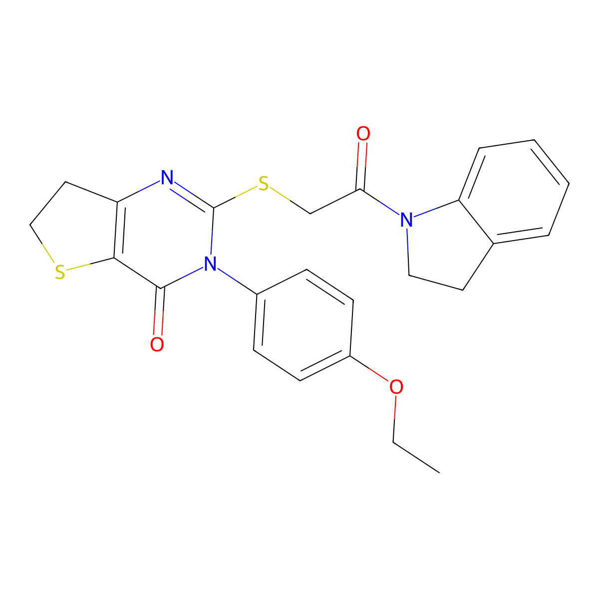 3-(4-ethoxyphenyl)-2-((2-(indolin-1-yl)-2-oxoethyl)thio)-6,7-dihydrothieno[3,2-d]pyrimidin-4(3H)-one molecular structure, CAS 362501-94-8