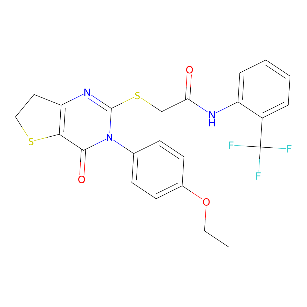 2-((3-(4-ethoxyphenyl)-4-oxo-3,4,6,7-tetrahydrothieno[3,2-d]pyrimidin-2-yl)thio)-N-(2-(trifluoromethyl)phenyl)acetamide molecular structure, CAS 362501-97-1