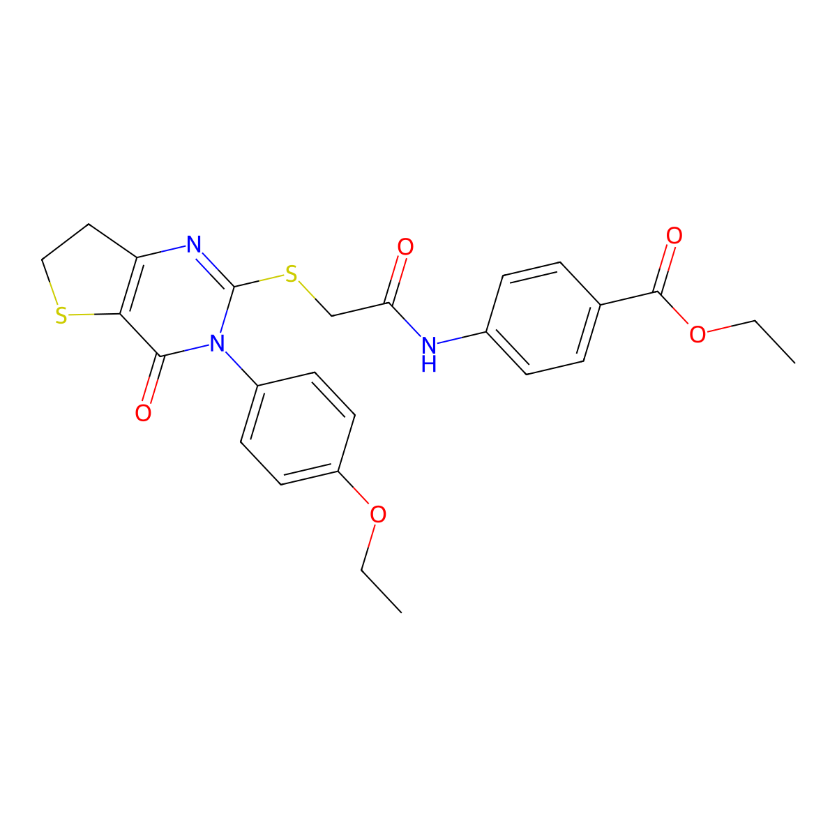 Ethyl 4-(2-((3-(4-ethoxyphenyl)-4-oxo-3,4,6,7-tetrahydrothieno[3,2-d]pyrimidin-2-yl)thio)acetamido)benzoate molecular structure, CAS 362502-01-0