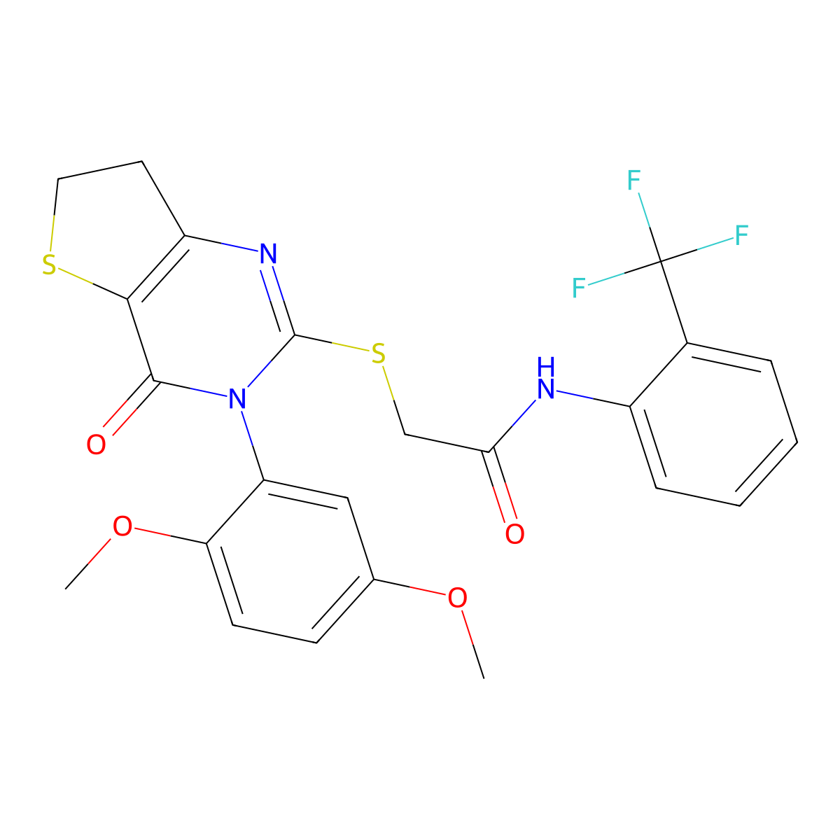 2-((3-(2,5-dimethoxyphenyl)-4-oxo-3,4,6,7-tetrahydrothieno[3,2-d]pyrimidin-2-yl)thio)-N-(2-(trifluoromethyl)phenyl)acetamide molecular structure, CAS 362502-08-7