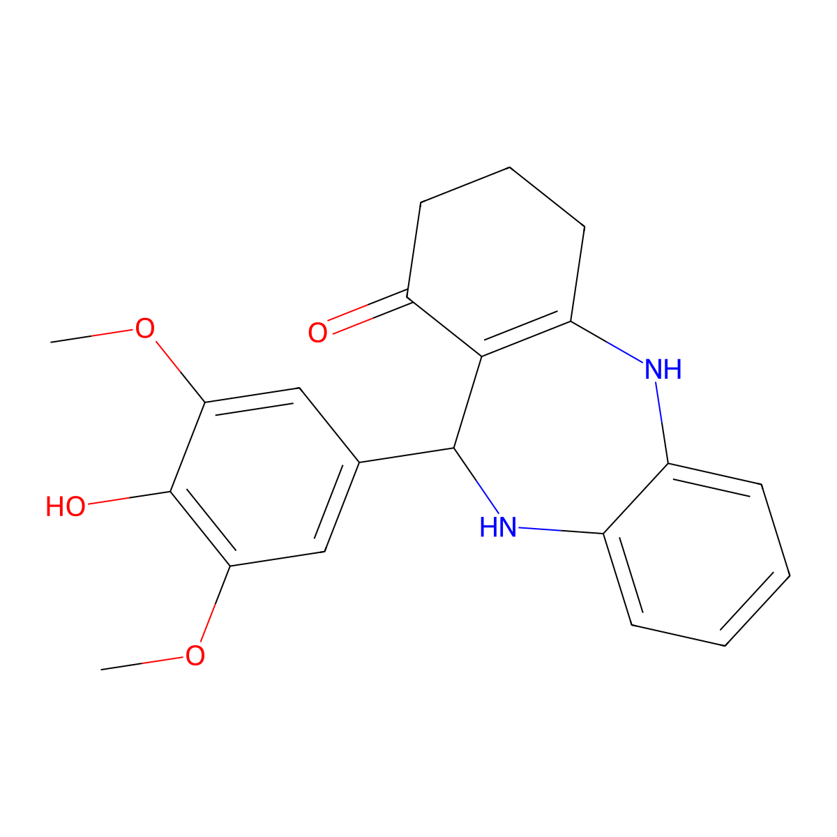 6-(4-Hydroxy-3,5-dimethoxyphenyl)-5,6,8,9,10,11-hexahydrobenzo[b][1,4]benzodiazepin-7-one molecular structure, CAS 362503-15-9