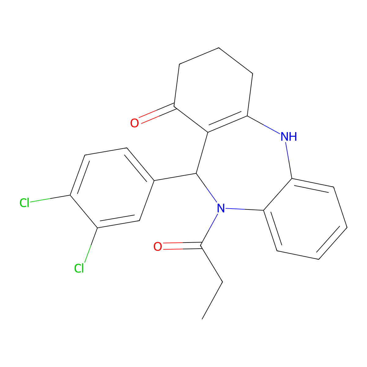 6-(3,4-dichlorophenyl)-5-propanoyl-8,9,10,11-tetrahydro-6H-benzo[b][1,4]benzodiazepin-7-one molecular structure, CAS 362503-29-5