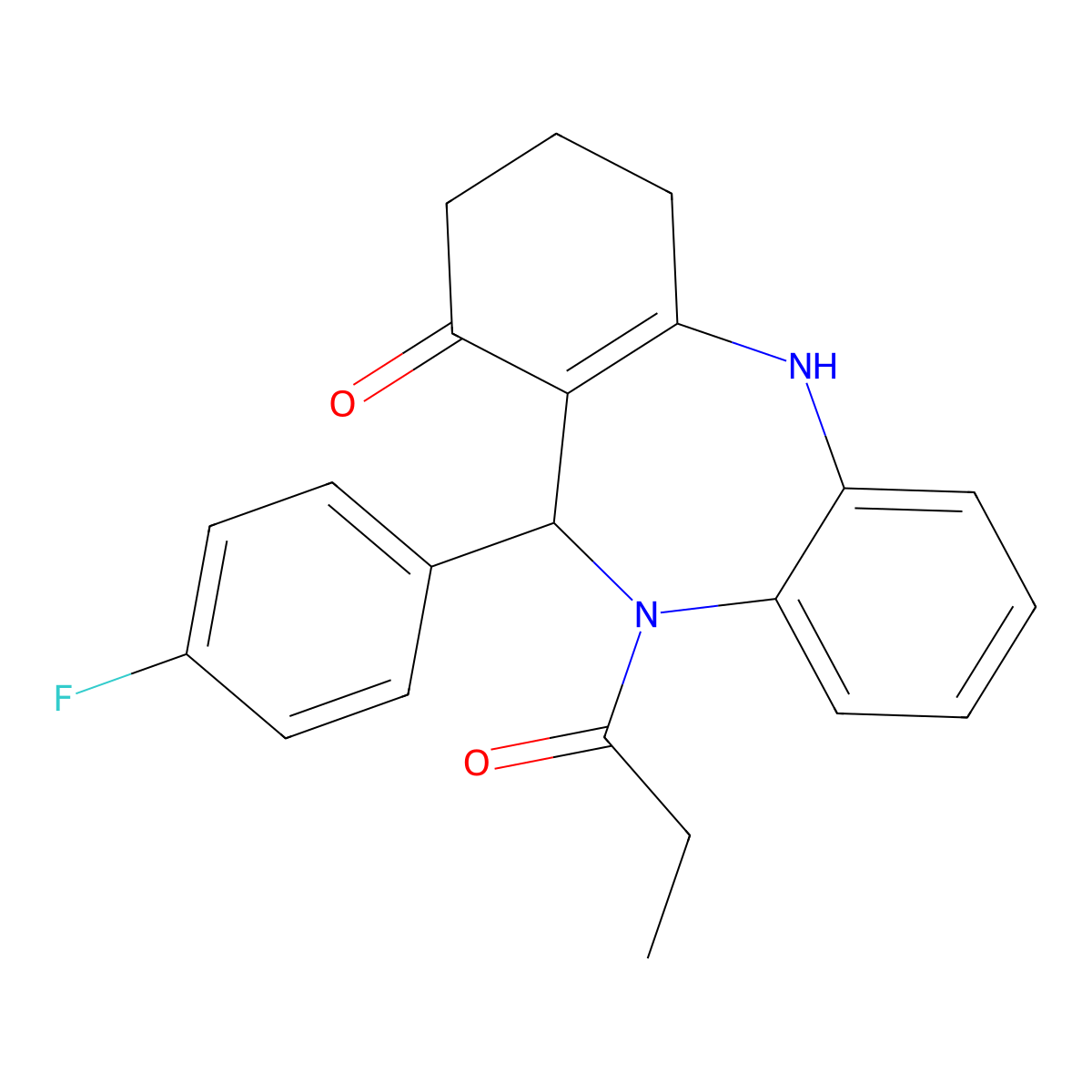 6-(4-fluorophenyl)-5-propanoyl-8,9,10,11-tetrahydro-6H-benzo[b][1,4]benzodiazepin-7-one molecular structure, CAS 362503-57-9